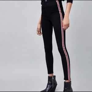 ZARA Black Denim Jeans with Red and White Stripe